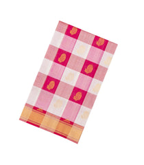 White & Pink Handloom Silk Cotton Saree With Checks & Zari Buttas-SC4613
