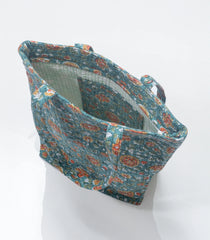 Cyan Handmade Tote Bag With Printed Motifs (14"H X 10"W X 8"D)-ACS1057