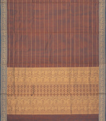 Brown Handloom Silk Cotton Saree With Veldari Stripes-SC4413