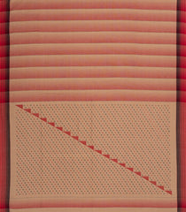 Beige & Red Handwoven Bengal Cotton Saree With Stripes-BG1475