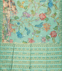 Aquamarine Woven Art Chanderi Saree With Printed Pichwai Motifs-BL4527