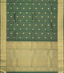 Dark Green Handloom Kanchipuram Silk Saree With Zari Checks & Buttas-KA15907