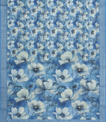 Sky Blue Printed Synthetic Linen Saree With Floral Motifs-SY0201
