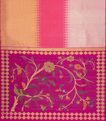 Peach Handloom Korvai Kanchipuram Silk Saree With Temple Border-KA15378