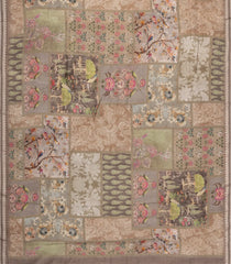 Grey Printed Chanderi Cotton Saree With Floral Motifs-CC1716