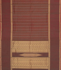 Brown Handloom Kanchi Cotton Saree With Checks-KC1817
