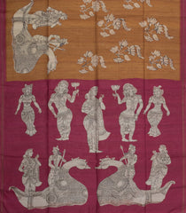 Beige Printed Synthetic Tussar Silk Saree With Contrast Border-SY0104