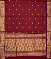 Crimson Handloom Silk Cotton Saree With Stripes & Annam Buttas