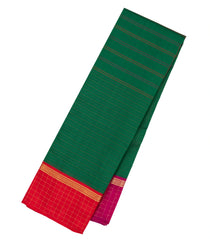 Dark Green Handloom Soft Silk Saree With Contrast Ganga Jamuna Border-SO4277