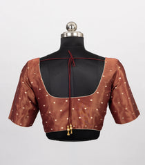 Copper-Brown Blended Tissue Readymade Saree Blouse with Gold Polka Dot Butis-RB5281
