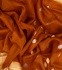 Rust Handloom Banarasi Organza Silk Saree With Floral Buttas-BE1713