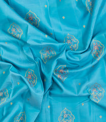Turquoise Handloom Kanchipuram Silk Saree With Meena Buttas-KA15460