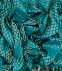 Aquamarine Mysore Crepe Silk Saree With Floral Motifs-MS3116