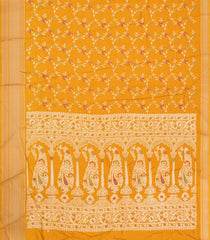 Mustard Printed Synthetic Dola Silk Saree With Floral Motifs & Zari Stripes-SY0464