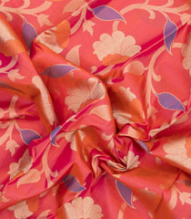 Peach Handloom Kanchipuram Silk Saree With Meena Floral Motifs-KA15752