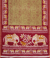 Beige Printed Synthetic Dupion Saree With Contrast Border-SY0275
