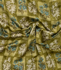 Green Printed Chanderi Cotton Saree With Zari Border-CC1540