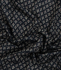 Black Printed Chanderi Cotton Saree With Zari Border-BL5500