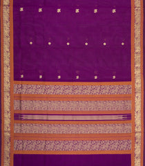 Dark Purple Handloom Silk Cotton Saree With Zari Buttas & Contrast Border-SC4809
