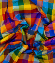 Multi Colour Handloom Kanchipuram Silk Saree With Checks & Contrast Pallu-KA14709