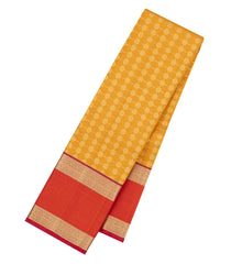 Mustard Handloom Korvai Kanchipuram Silk Saree With Floral Checks-KA16583