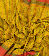 Lime Green Handloom Kanchi Cotton Saree With Checks-KC1470