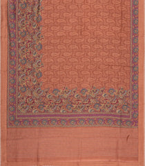 Rust Printed Tussar Silk Saree With Floral Motifs-TU3632
