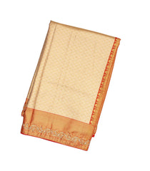 Taupe Handloom Silk Saree With Floral Motifs & Hand Embroidered Border-EN1737