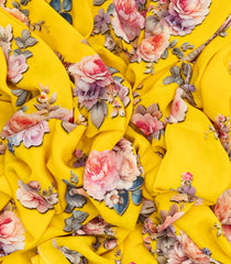 Yellow Woven Crepe Silk Saree With Printed Floral Motifs-PS0527