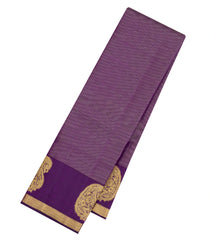 Dark Purple Handloom Kanchipuram Silk Saree With Zari Stripes-KA15281
