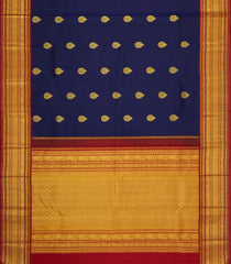 Navy Blue Handloom Korvai Kanchipuram Silk Saree With Zari Buttas-KA16685