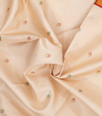 Cream Handloom Korvai Kanchipuram Silk Saree With Meena Buttas-KA16362