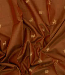 Rust Handloom Silk Cotton Saree With Zari Stripes & Buttas-SC3982