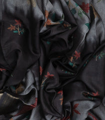 Black Woven Synthetic Cotton Saree With Printed Bird Motifs-BL4278