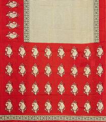Cream Printed Jaipur Cotton Saree With Printed Red Border-JC1921