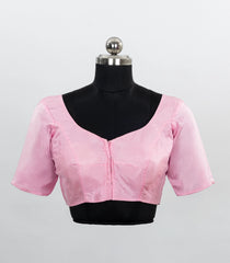 Baby Pink Blended Silk Ready Made Blouse With V Neck and Front Open Style-RB5219