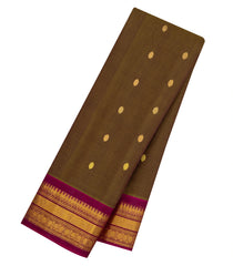 Dark Olive Handloom Gadwal Silk Cotton Saree With Buttas-GA0359