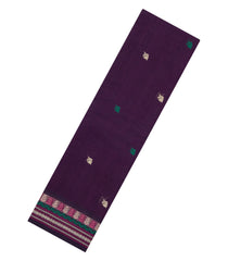 Dark Purple Handloom Kanchi Cotton Saree With Floral Motifs-KC1705