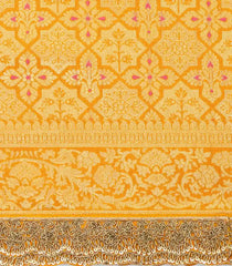 Mustard Woven Pure Silk Saree With Meena Motifs & Hand Embroidered Selvage-EN1800