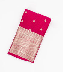 Hot Pink Mysore Crepe Silk Saree With Floral Motifs & Zari Border