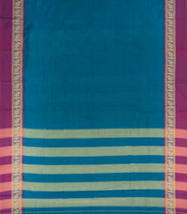 Cyan Woven Chirala Cotton Saree With Printed Blouse-CR1507