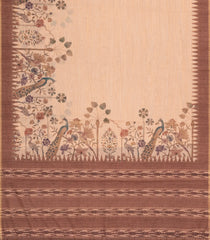 Light Peach Printed Synthetic Linen Saree with Jhalar-BL5338