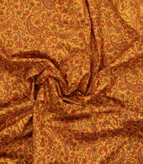 Mustard Printed Silk Saree With Paisley Motifs & Zari Border-PS0694