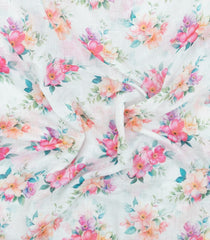 White Printed Synthetic Linen Saree With Floral Motifs-SY0206