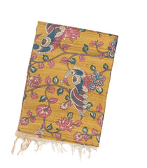 Beige Handloom Tussar Silk Saree With Printed Peacock Motifs