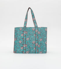 Cyan Bagru Printed Handmade Cotton Quilted Tote Bag-ACS1025