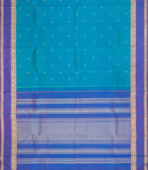 Cyan Handloom Kanchipuram Silk Saree With Stripes & Buttas-KA15475