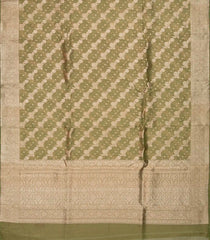 Olive Green Banarasi Tissue Silk Saree With Diagonal Floral Motifs