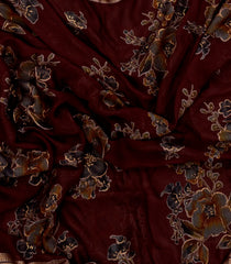 Crimson Printed Synthetics Brasso Saree With Floral Motifs-BL5314