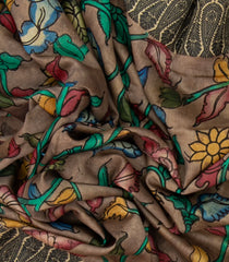 Brown Woven Tussar Silk Saree With Printed Kalamkari Motifs-TU2903